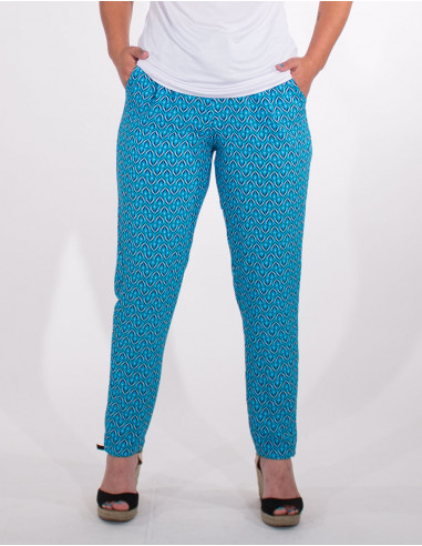 Peacock print viscose trousers