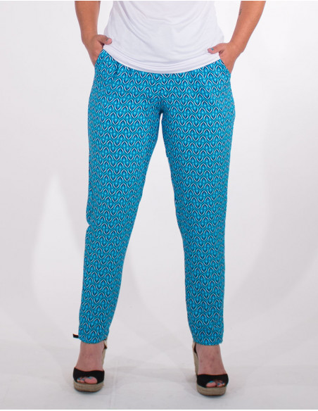 Peacock print viscose trousers