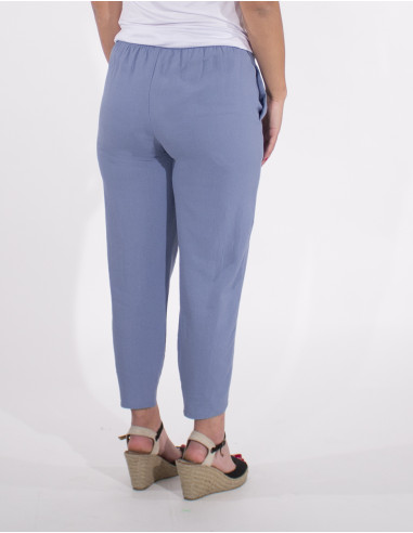 54% linen 46% viscose pants with 2 pockets and elastic belt
