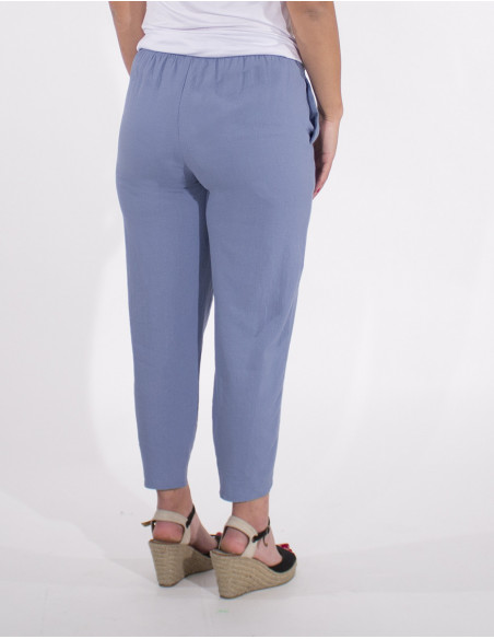 54% linen 46% viscose pants with 2 pockets and elastic belt