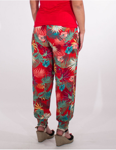 Pantalon Viscose Bas Smocke Imprime Vege