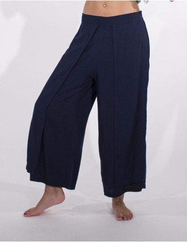 Pantalon 3/4 Viscose Faux Pareo Uni Demi
