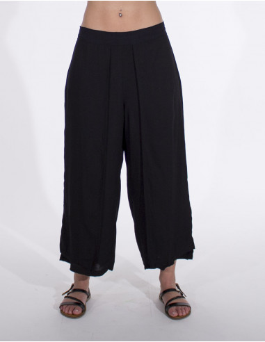 Pantalon 3/4 Viscose Faux Pareo Uni Demi