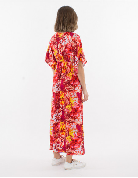 Robe Longue Viscose Manches Courtes Impr