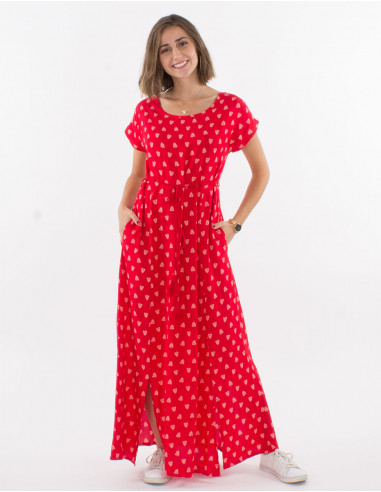 Robe Longue Viscose Manches Courtes Impr