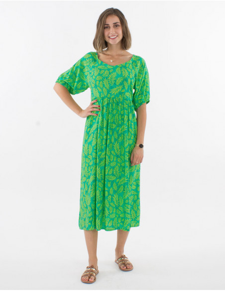 Robe Longue Viscose Manches Courtes Impr