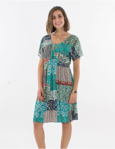 Short sleeves viscose dress and jardin print