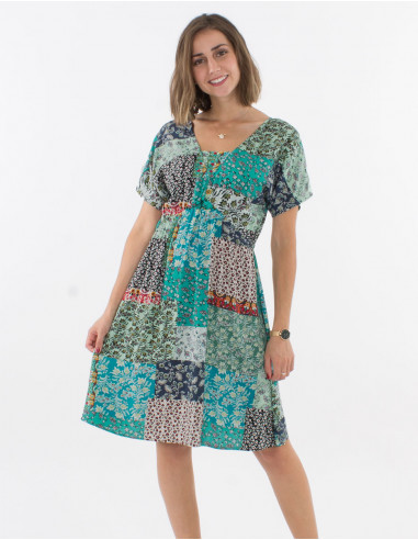 Short sleeves viscose dress and jardin print