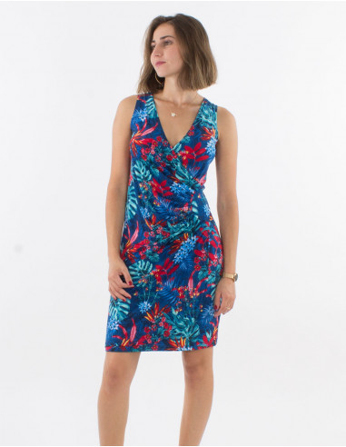 Knitted sleeveless 96% polyester 4% elasthane dress with martinique print