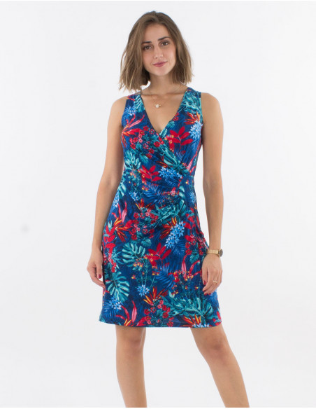 Knitted sleeveless 96% polyester 4% elasthane dress with martinique print
