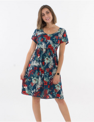 Robe Viscose Manches Courtes Imprime Tro