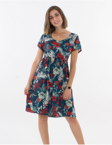 Robe Viscose Manches Courtes Imprime Tro