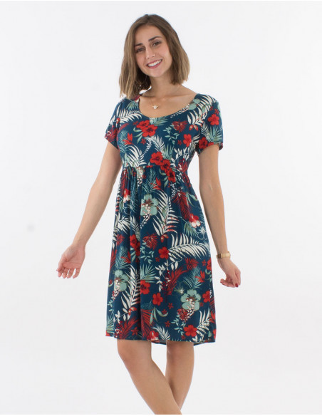 Robe Viscose Manches Courtes Imprime Tro
