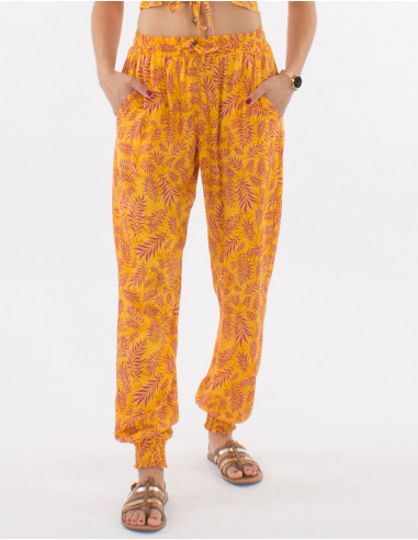 Viscose smocke pants with banana print