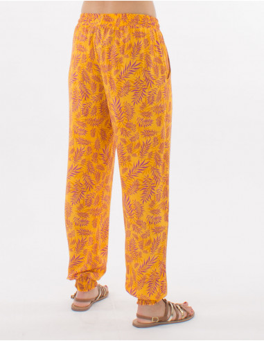 Viscose smocke pants with banana print