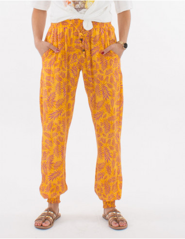 Viscose smocke pants with banana print