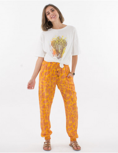 Viscose smocke pants with banana print