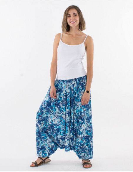 Viscose 3 in 1 harem pants with leaf print