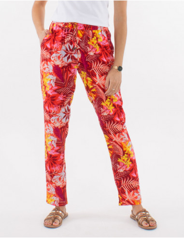 Viscose elastic size pants with guyane print