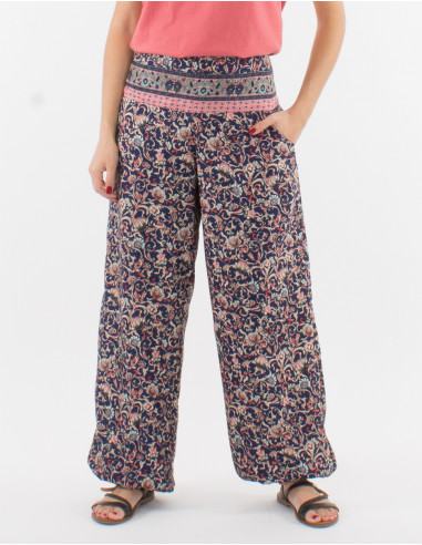 Polyester sari pants with belt link and orient print