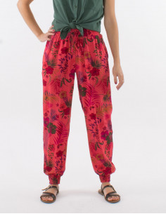 Viscose pants with tropical print