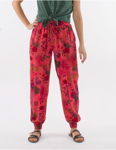 Viscose pants with tropical print