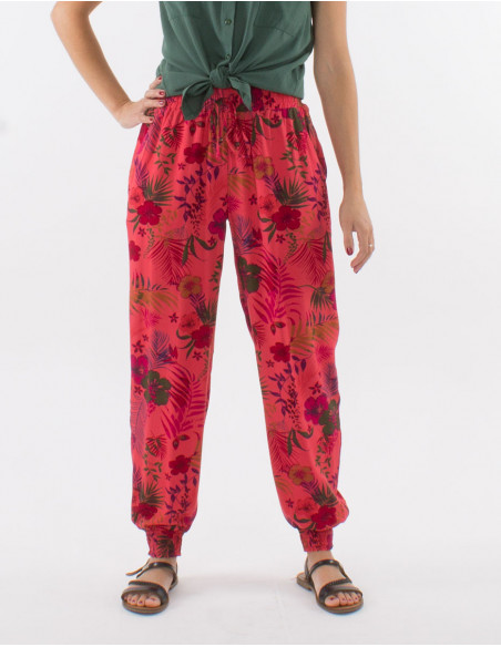 Viscose pants with tropical print