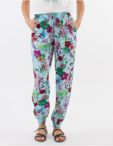 Viscose pants with tropical print