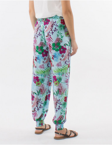 Viscose pants with tropical print