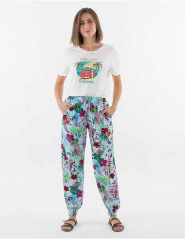 Viscose pants with tropical print