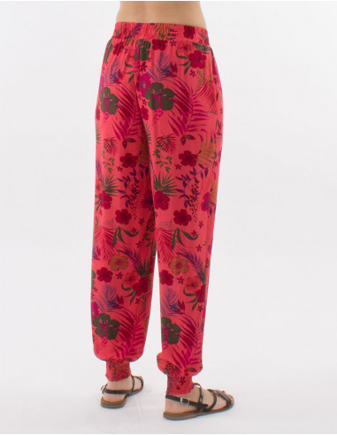 Viscose pants with tropical print