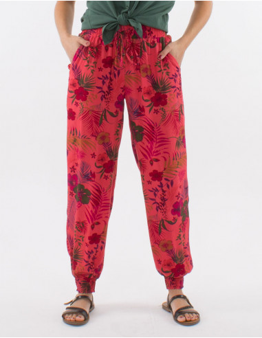 Viscose pants with tropical print