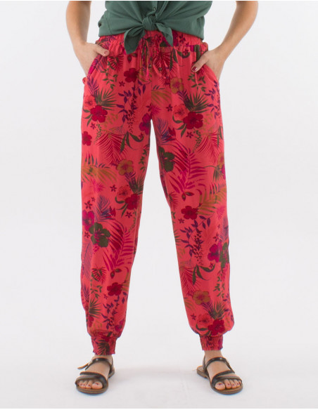 Viscose pants with tropical print