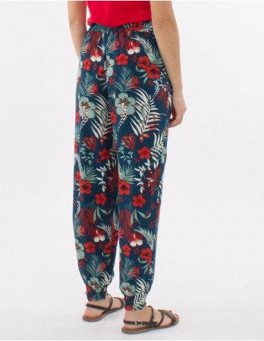 Viscose pants with tropical print