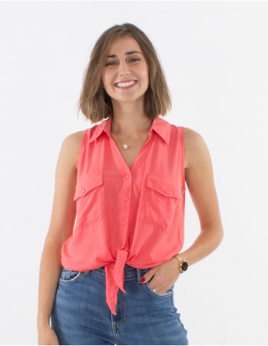 Viscose plain sleeveless blouse