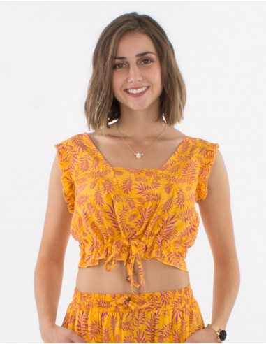 Sleeveless viscose top with banana print