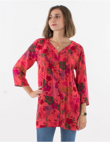 3/4 sleeves viscose tunic and tropical print