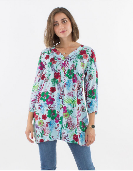 3/4 sleeves viscose tunic and tropical print