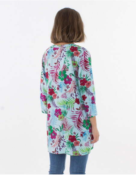 3/4 sleeves viscose tunic and tropical print