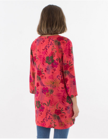 3/4 sleeves viscose tunic and tropical print