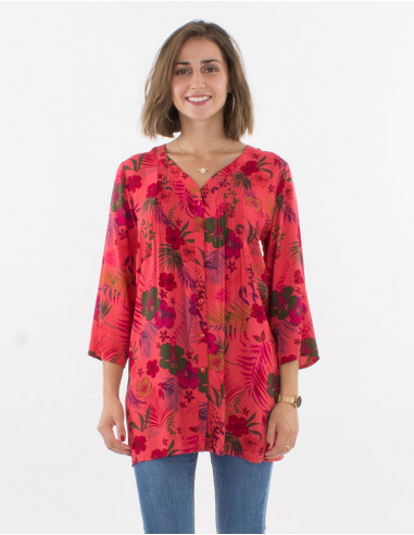 3/4 sleeves viscose tunic and tropical print