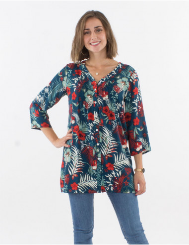 3/4 sleeves viscose tunic and tropical print