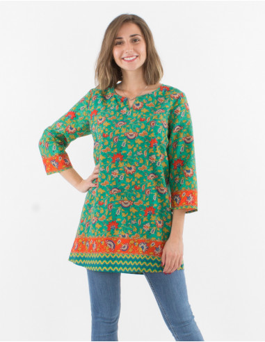 3/4 sleeves cotton tunic and teheran print