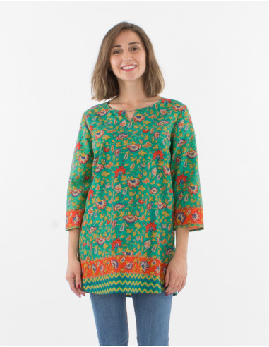 3/4 sleeves cotton tunic and teheran print