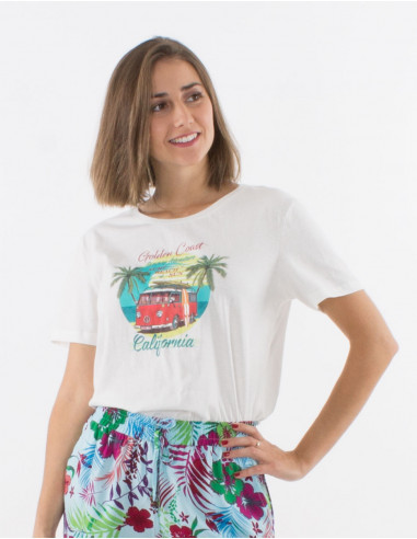 Short sleeves cotton t-shirt and golden coast print