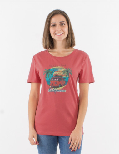 Short sleeves cotton t-shirt and golden coast print