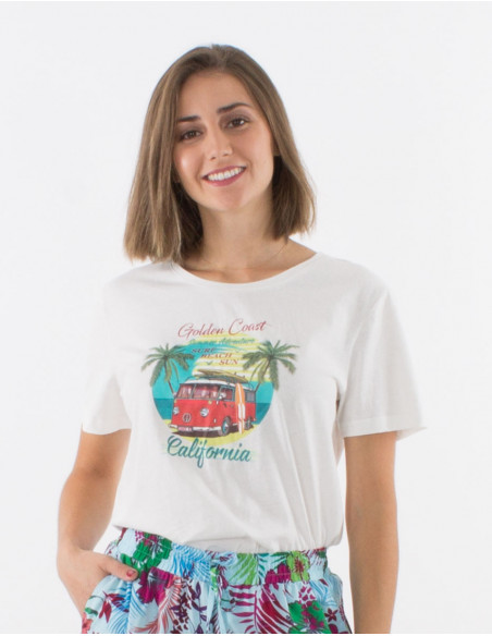 Short sleeves cotton t-shirt and golden coast print