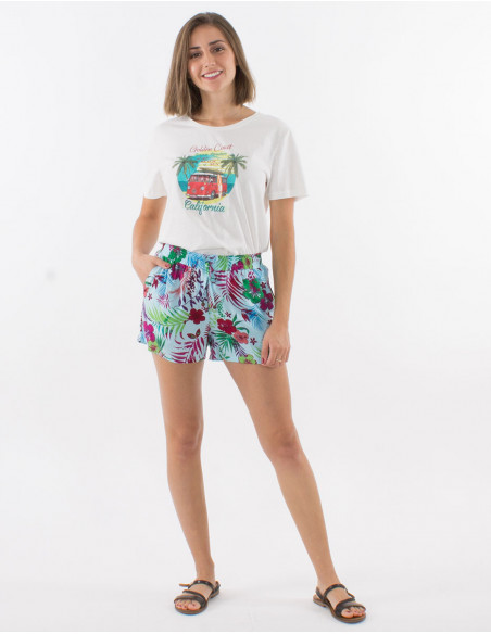 Short sleeves cotton t-shirt and golden coast print