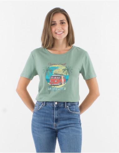 Short sleeves cotton t-shirt and golden coast print