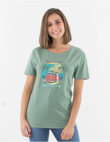 Short sleeves cotton t-shirt and golden coast print